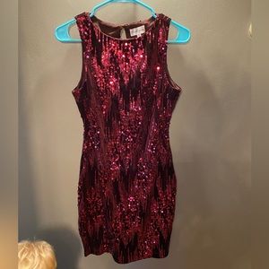 Emerald Sundae Womens Red Sequined Velvet Party Cocktail Dress